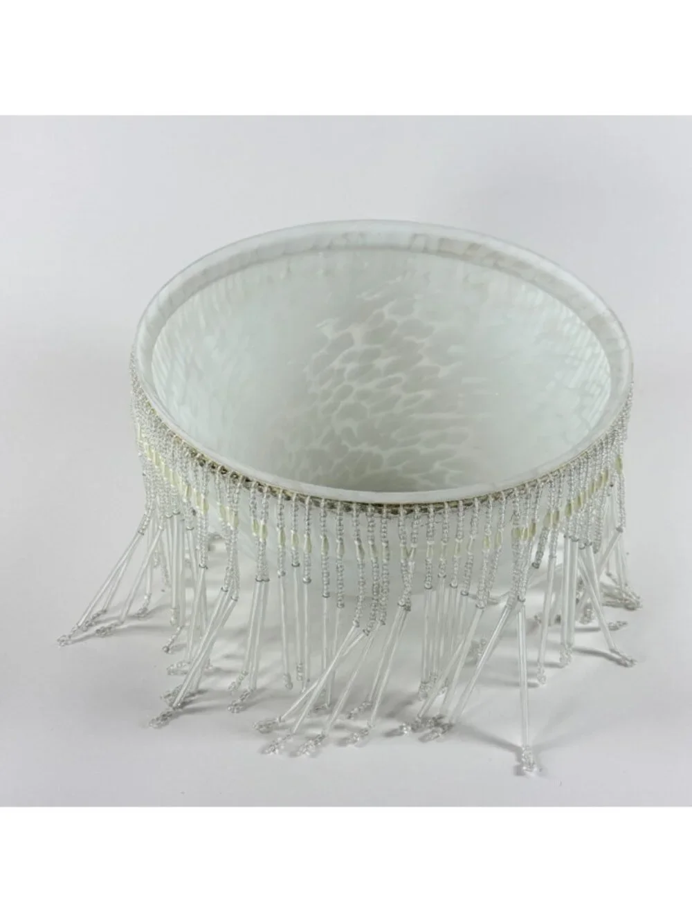 Glass Beaded Fringe Lamp Shade Replacement White Mottled Frosted Round